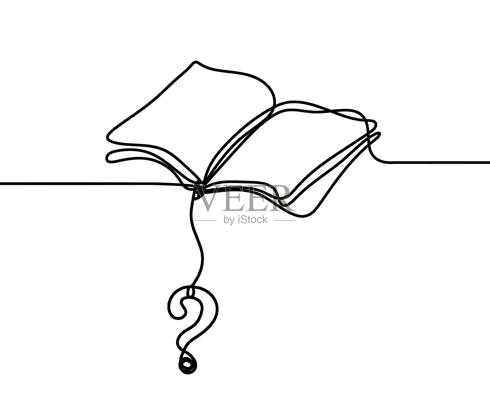 摘要开卷书，在白色背景上以问号划线插画图片素材