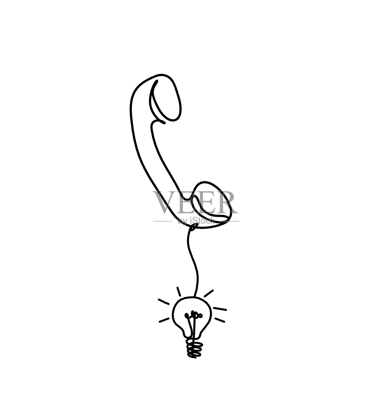 摘要在白色背景上用灯泡画线的手机插画图片素材
