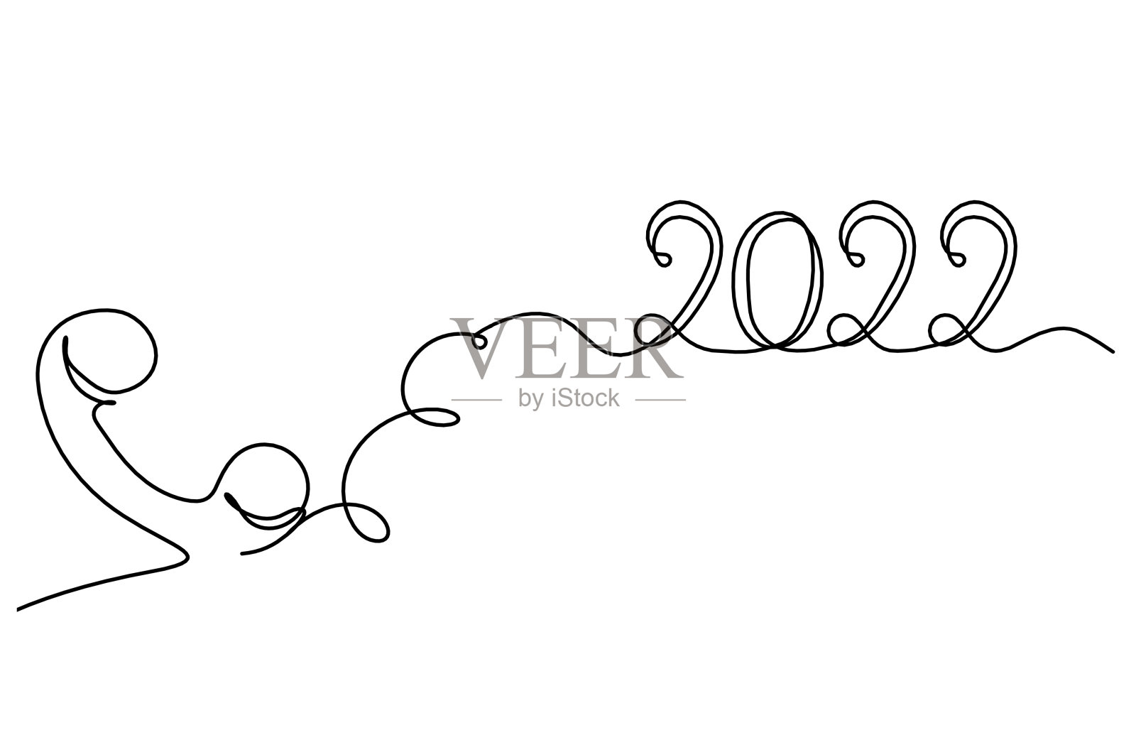 摘要手机以2022年为线条画在白色背景上插画图片素材