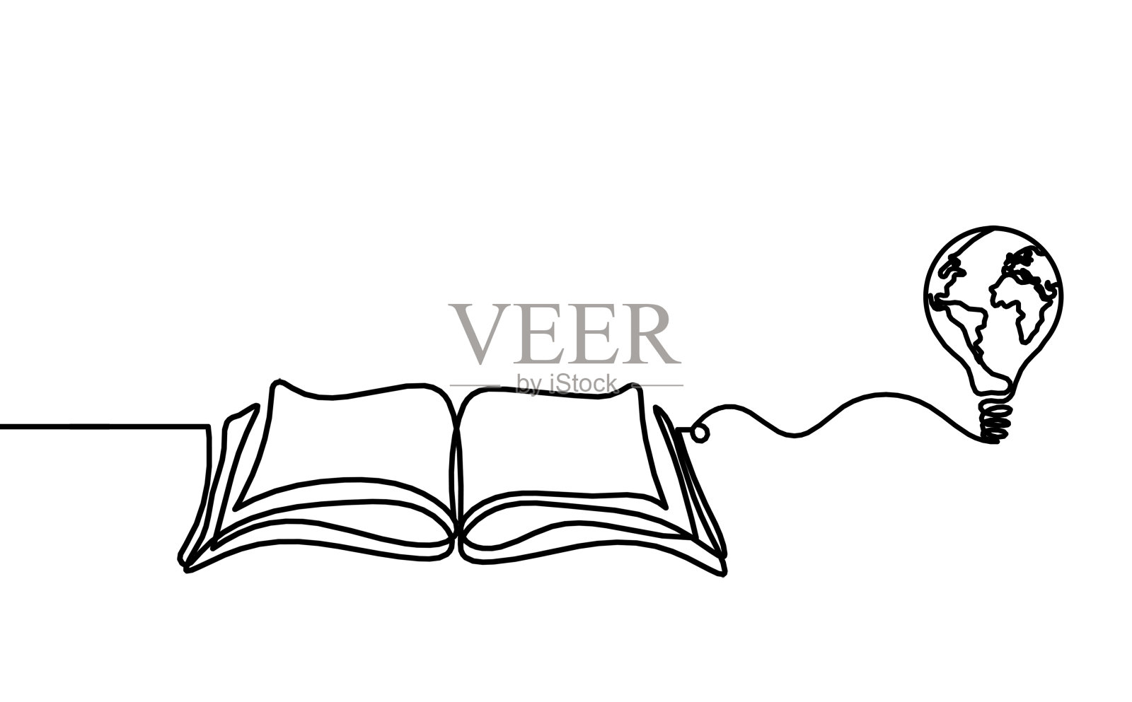 摘要书，以球形灯泡为线画在白色背景上插画图片素材