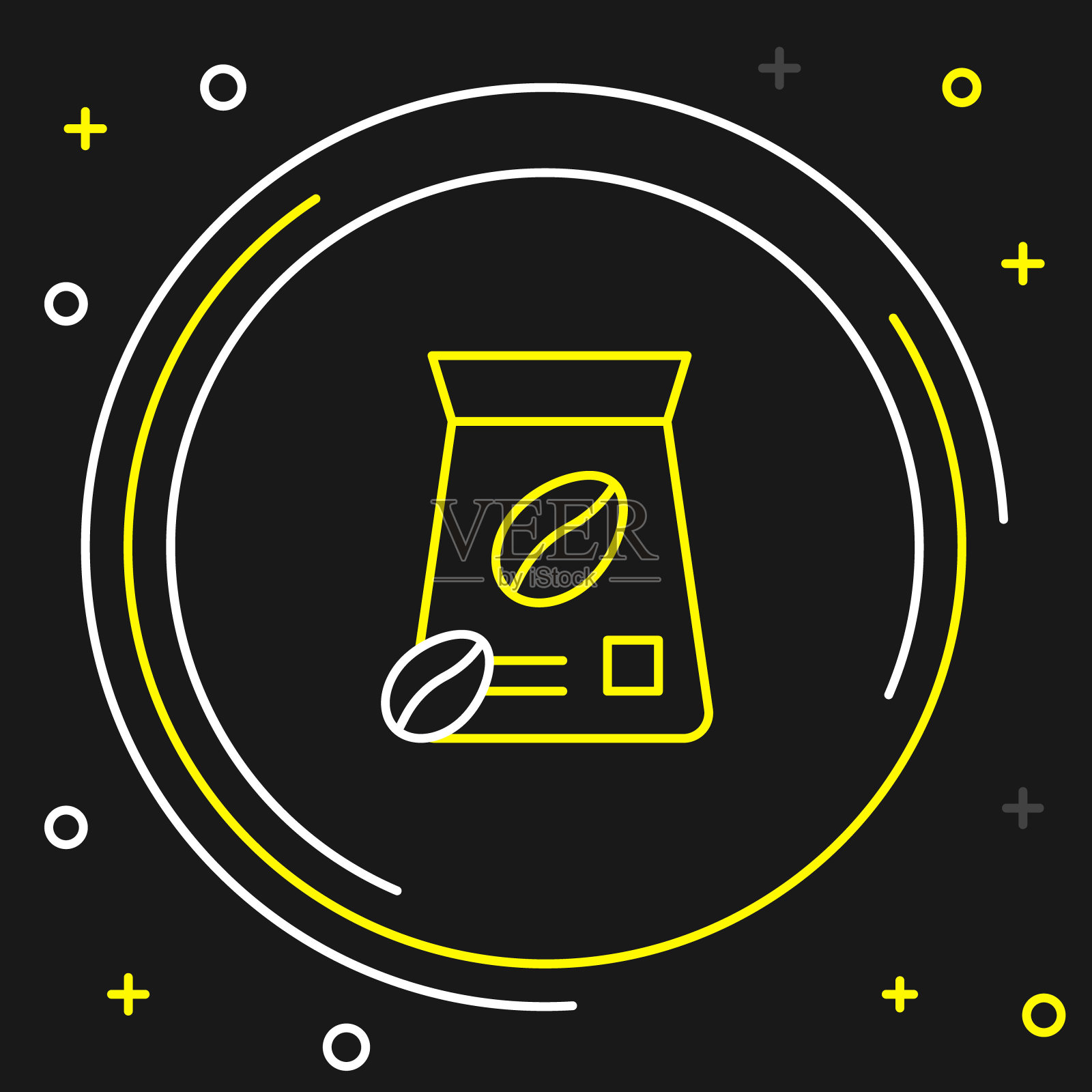 线袋咖啡豆图标孤立在黑色背景上。色彩斑斓的轮廓的概念。向量插画图片素材