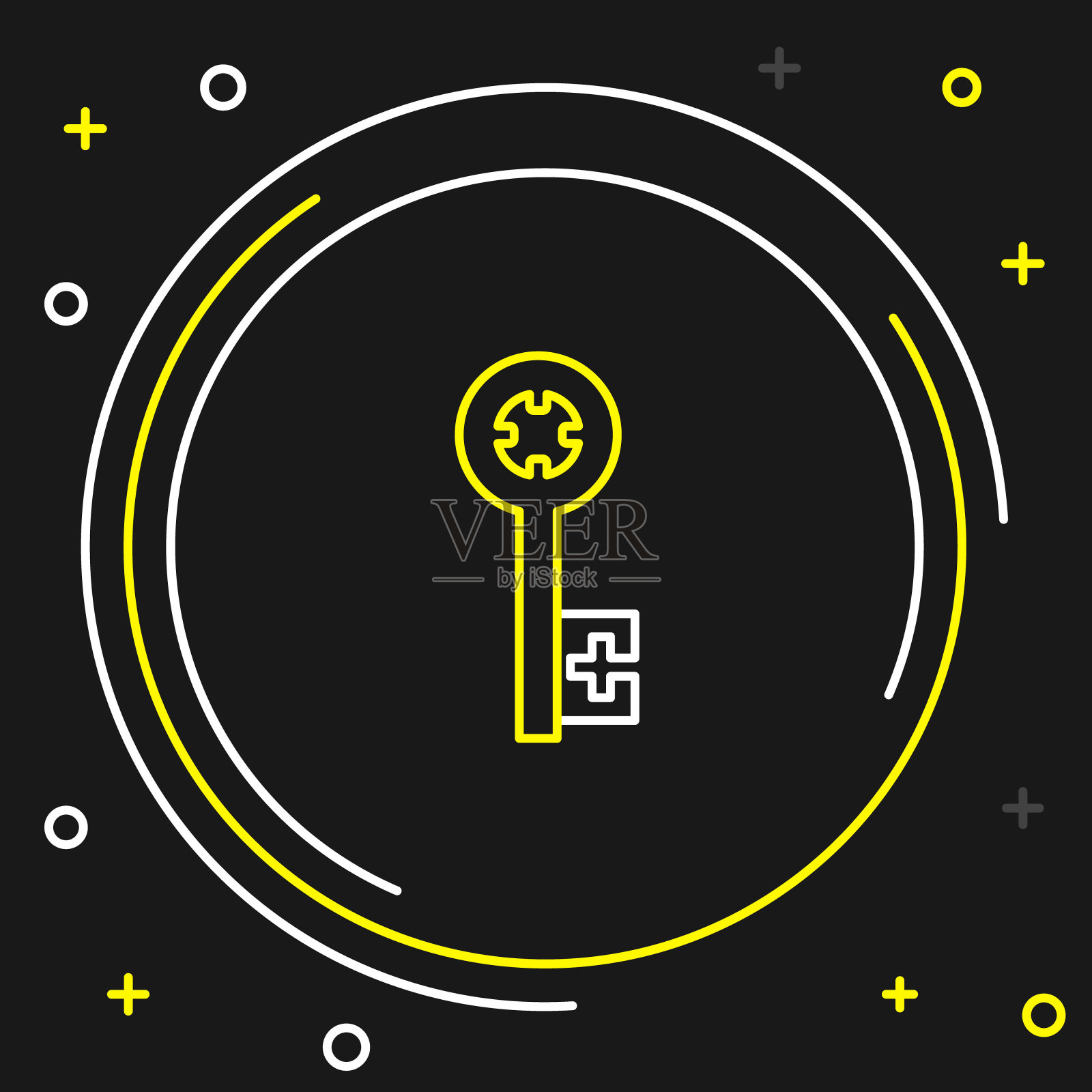 行老键图标孤立在黑色背景上。色彩斑斓的轮廓的概念。向量插画图片素材