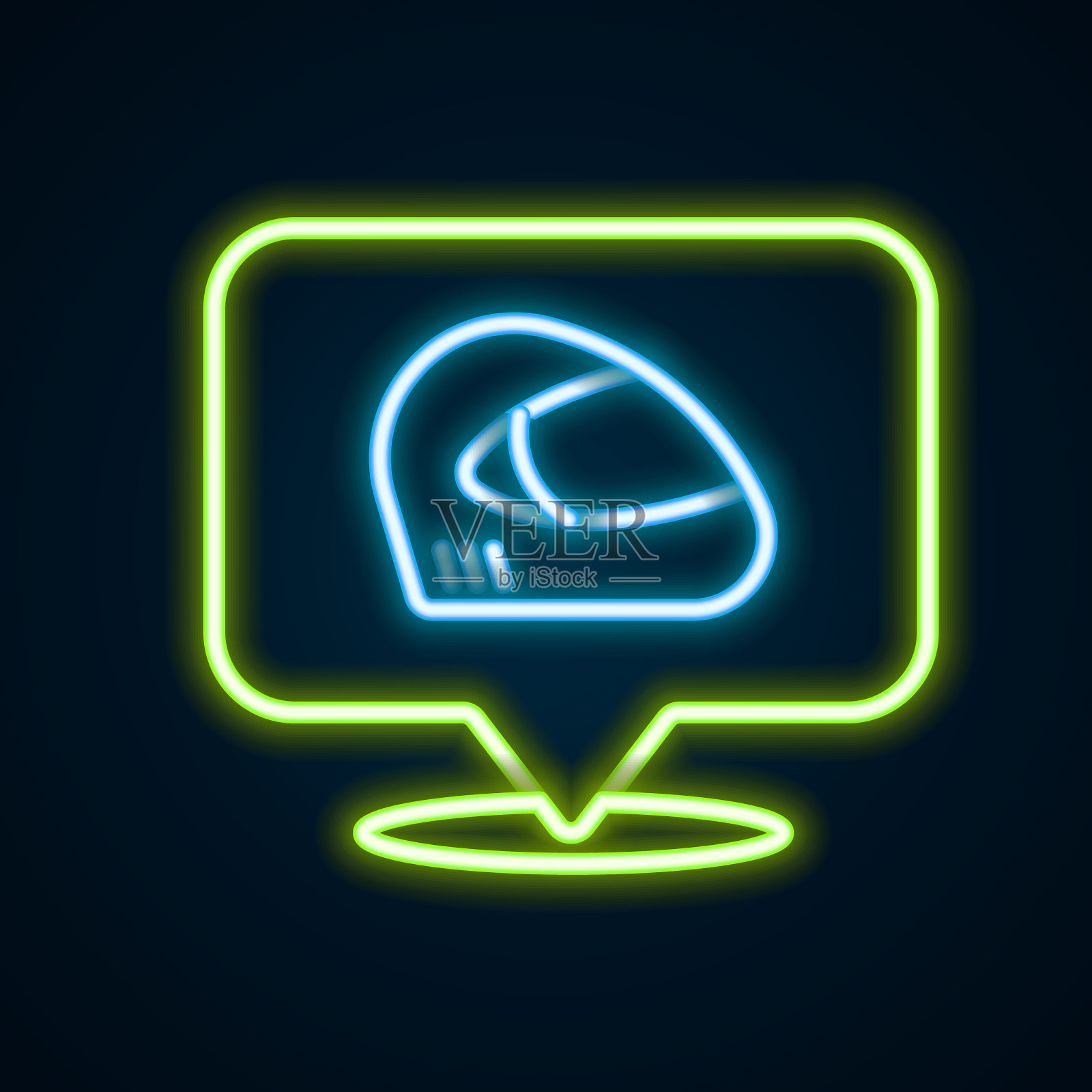 发光霓虹灯线赛车头盔图标孤立在黑色背景。极限运动。运动设备。色彩斑斓的轮廓的概念。向量插画图片素材