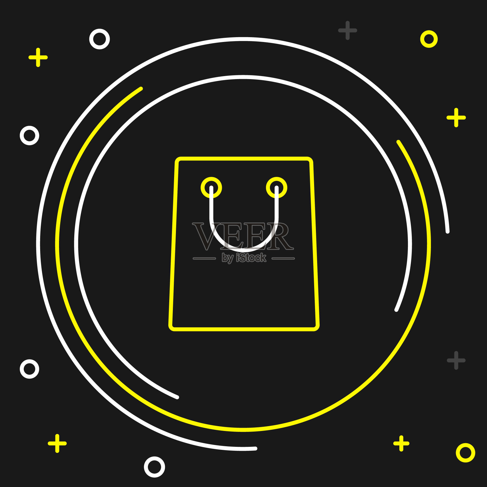 线纸购物袋图标孤立在黑色背景。包的迹象。色彩斑斓的轮廓的概念。向量插画图片素材