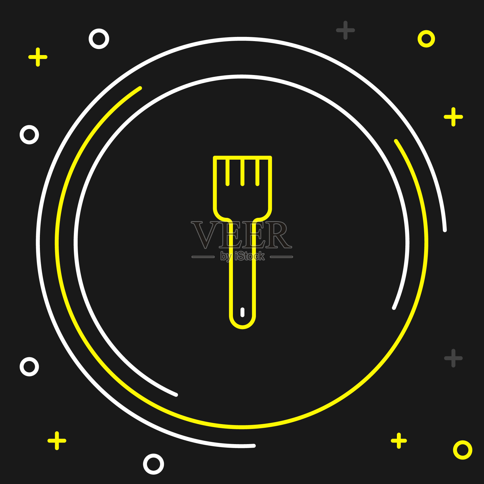 Line Fork图标孤立在黑色背景上。餐具的象征。色彩斑斓的轮廓的概念。向量插画图片素材