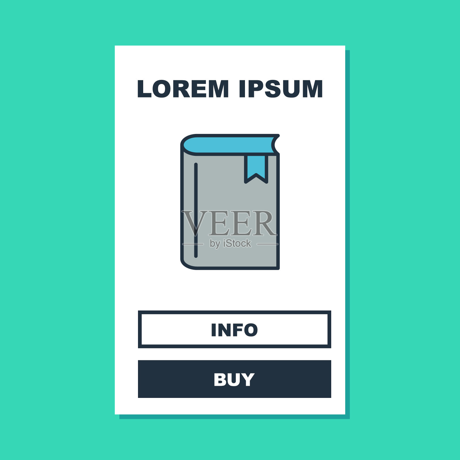 填充大纲书图标孤立在绿松石背景。向量插画图片素材