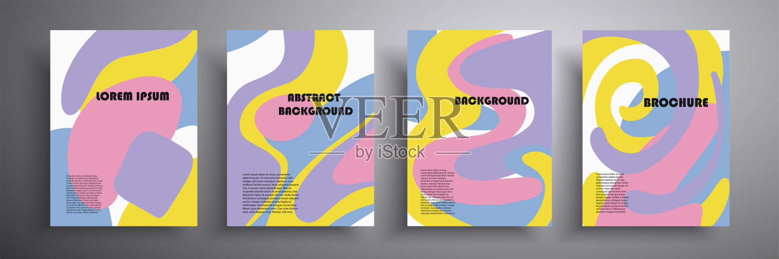 一套液体色的封面在流行的颜色。极简设计的丰富多彩的组成形状。矢量插图。适用于封面、代金券、海报、传单及条幅。设计模板素材