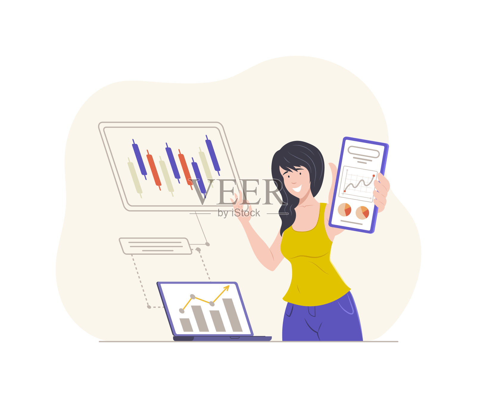 女人为项目的成功完成和收入的增长而高兴。插画图片素材