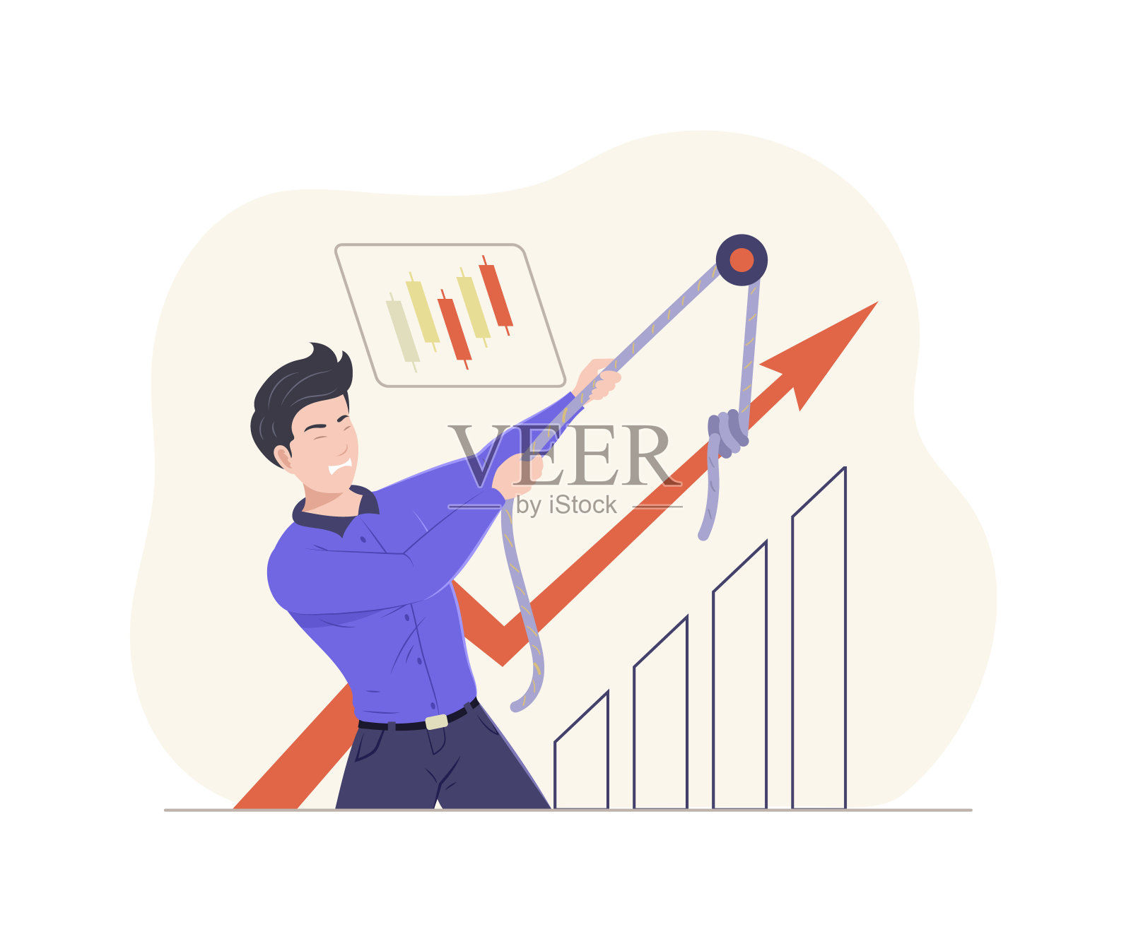 商业男性拉图形箭头启动战略发展。数据利润成就信息图插画图片素材