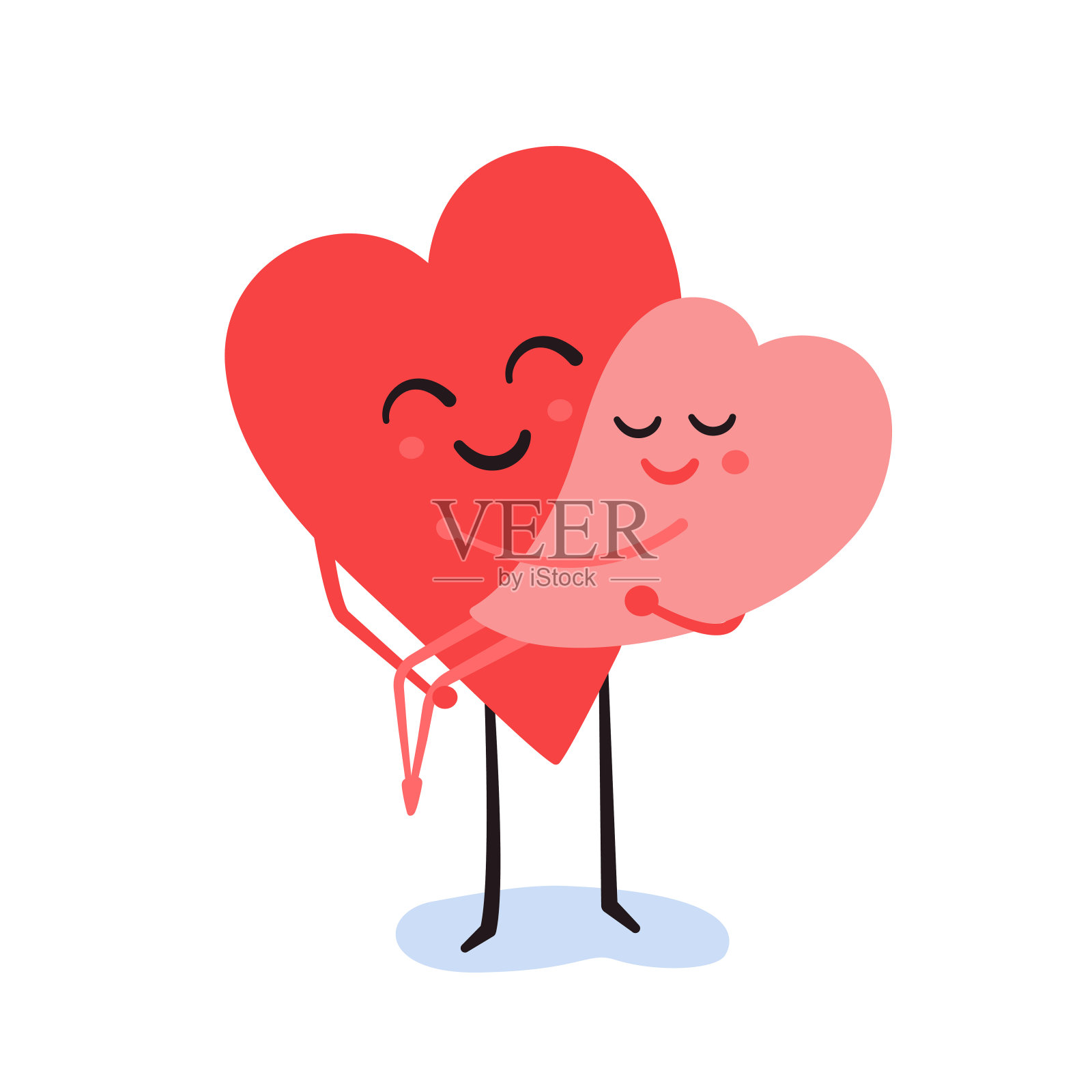 卡通浪漫的夫妇。两个幸福的心。情人节矢量孤立插图。爱和关心。是我的。分享你的爱插画图片素材