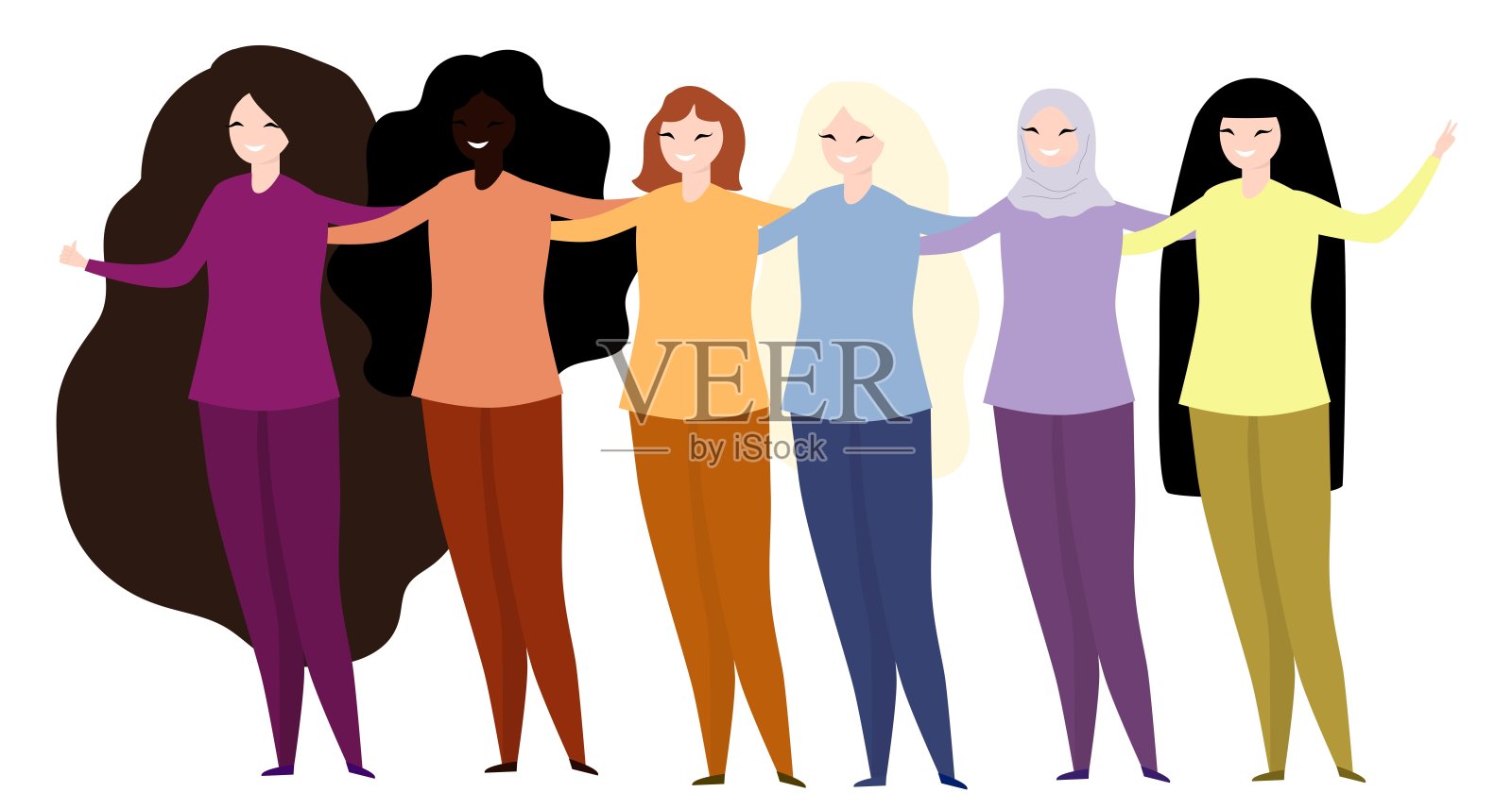 不同民族的妇女。矢量插图。插画图片素材