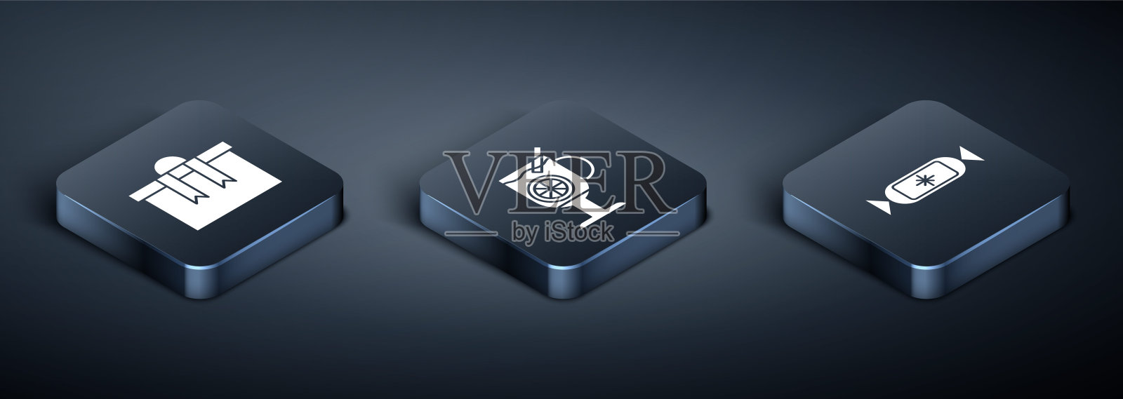 设置等距礼盒，糖果和热葡萄酒与杯饮料图标。向量插画图片素材