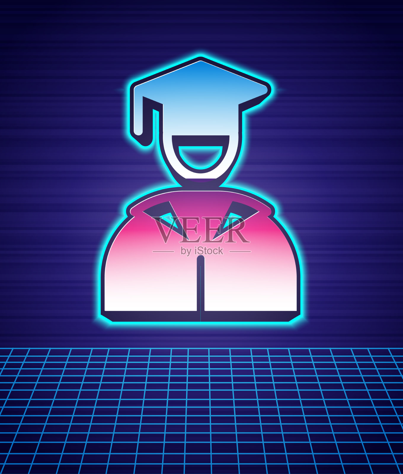 复古风格的毕业生和毕业帽图标插画图片素材