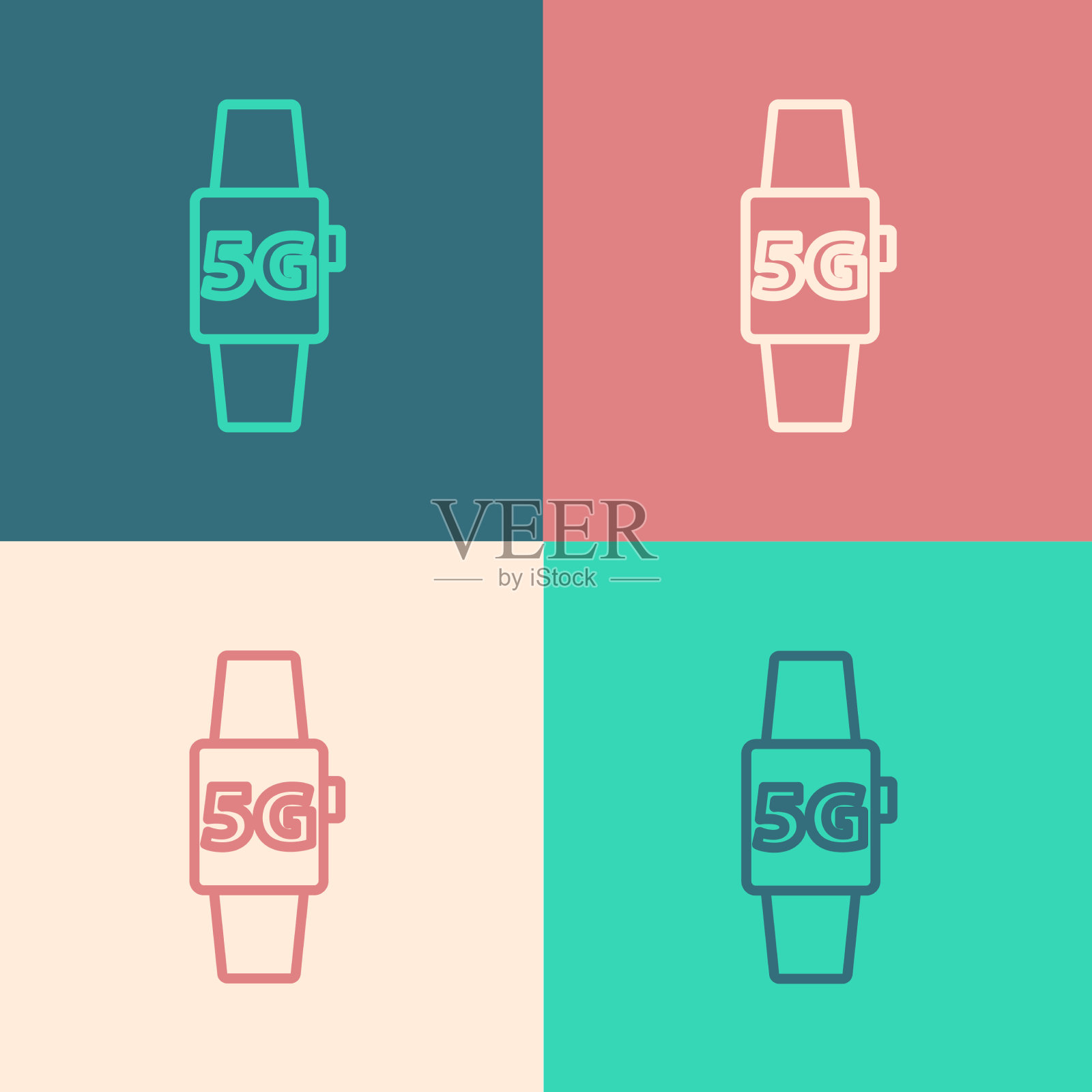 波普艺术线智能手表5g新无线互联网插画图片素材