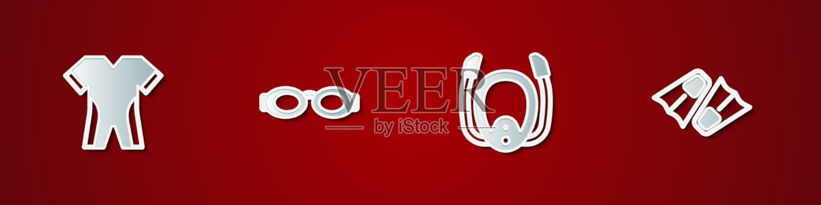 备有潜水服、潜水眼镜、游泳插画图片素材