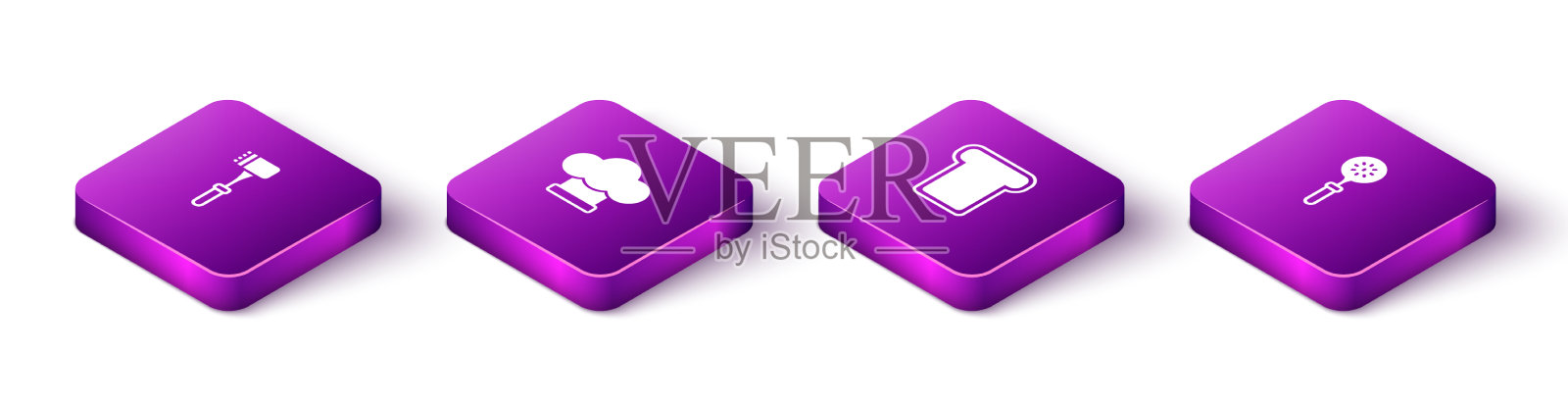 设置等距厨房锤厨师帽面包图标素材