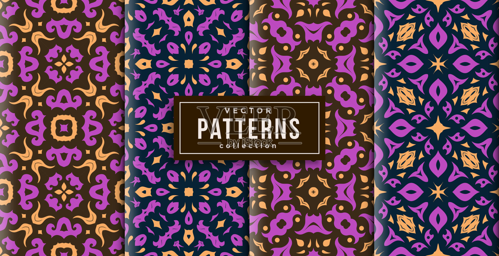 图案点缀风格紫色颜色套四。无缝的背景设置插画图片素材