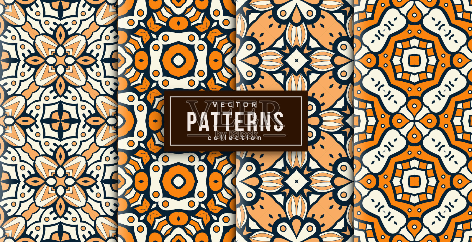 图案装饰风格橙色的四种颜色。无缝的背景设置插画图片素材