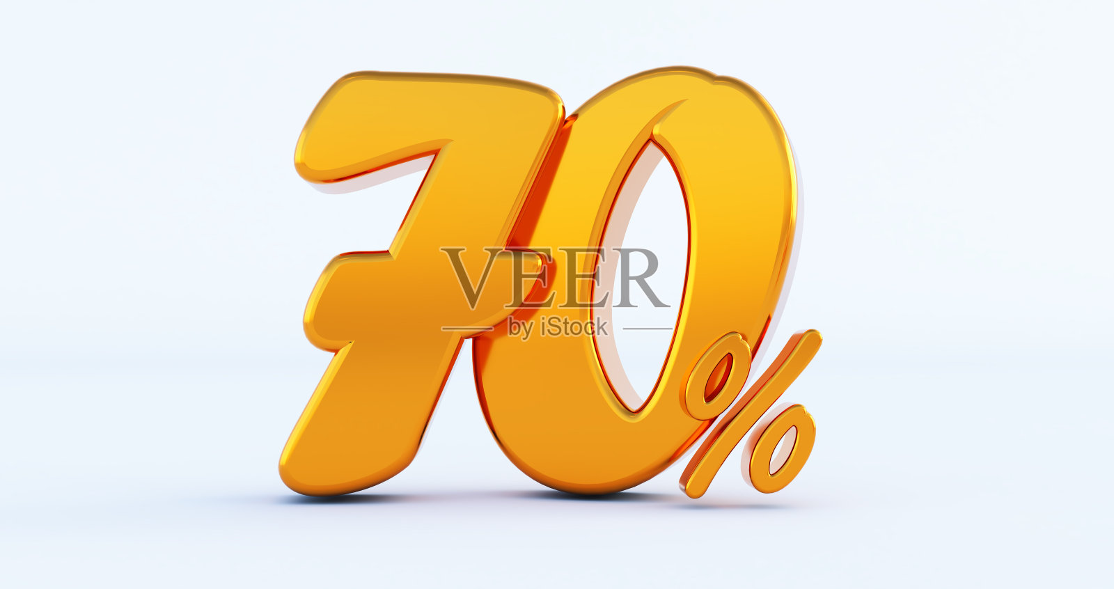 70%的黄金在白色的背景上，照片摄影图片