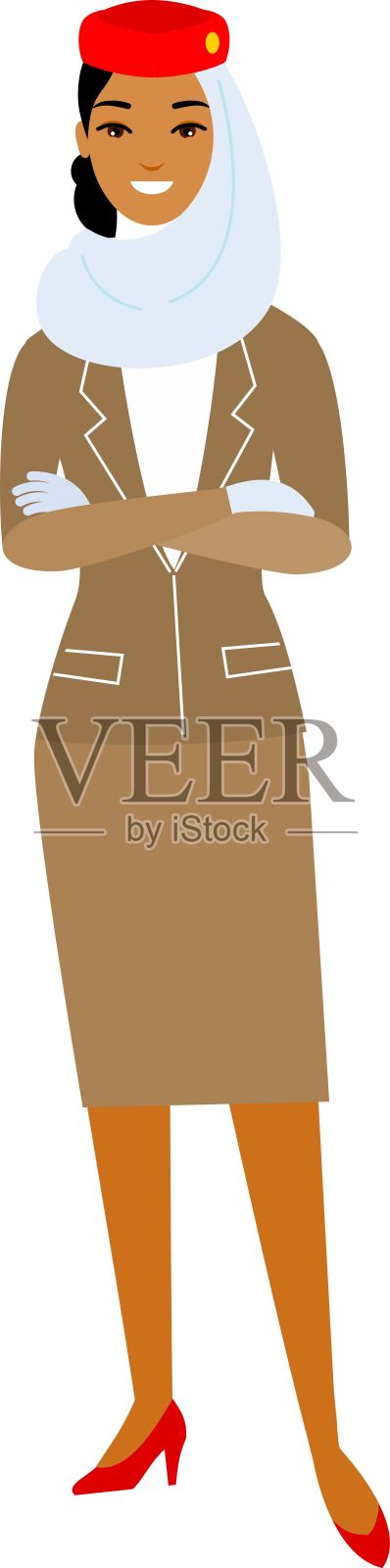 可爱的卡通空姐在平面风格。设计元素图片