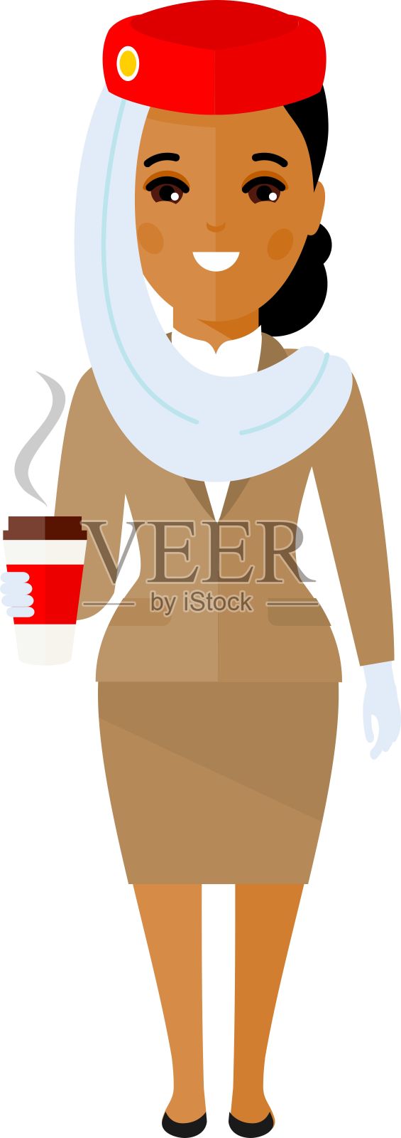 可爱的卡通空姐在平面风格。插画图片素材