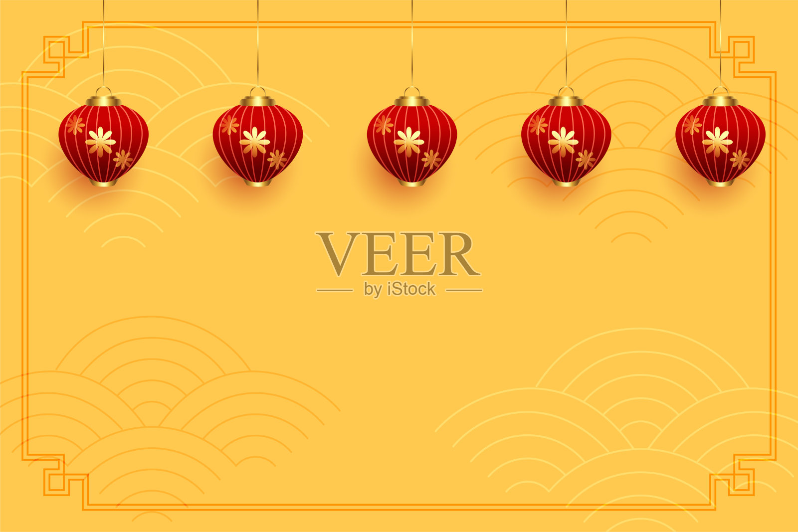 悬挂中国灯笼黄色背景设计插画图片素材
