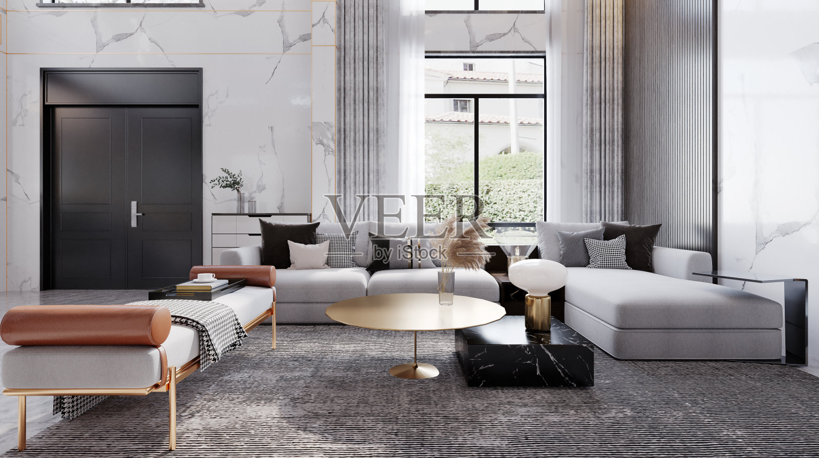 大型豪华现代室内客厅。三维演示照片摄影图片