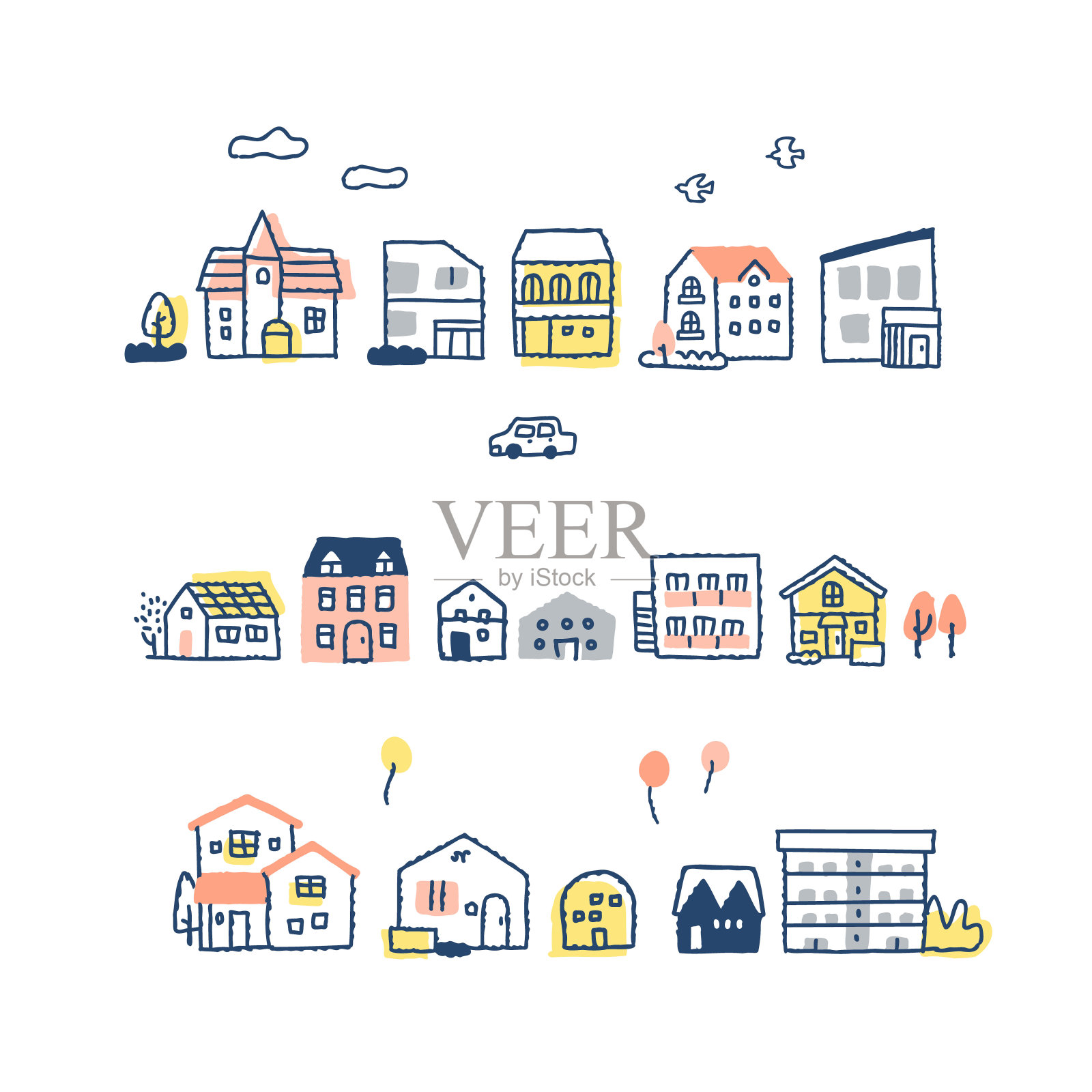 各种类型的房屋插画图片素材