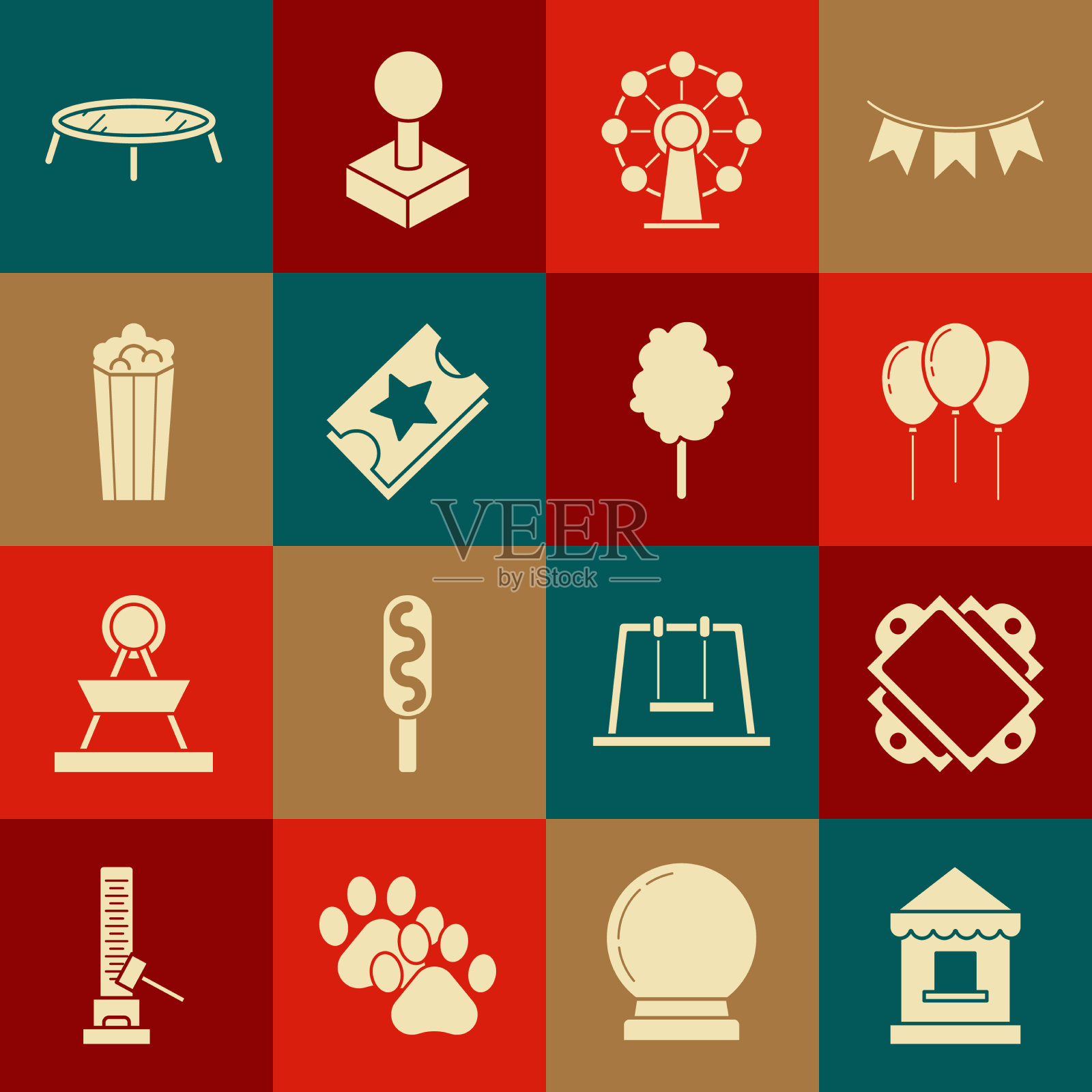 设置带有彩带的票房气球图标素材