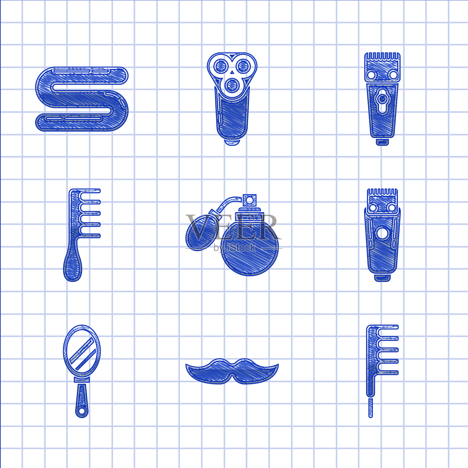 设置须后水瓶子与雾化器胡子图标素材