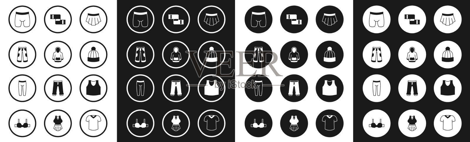 冬天设置短裙，连帽衫裤，自行车短裤图标素材