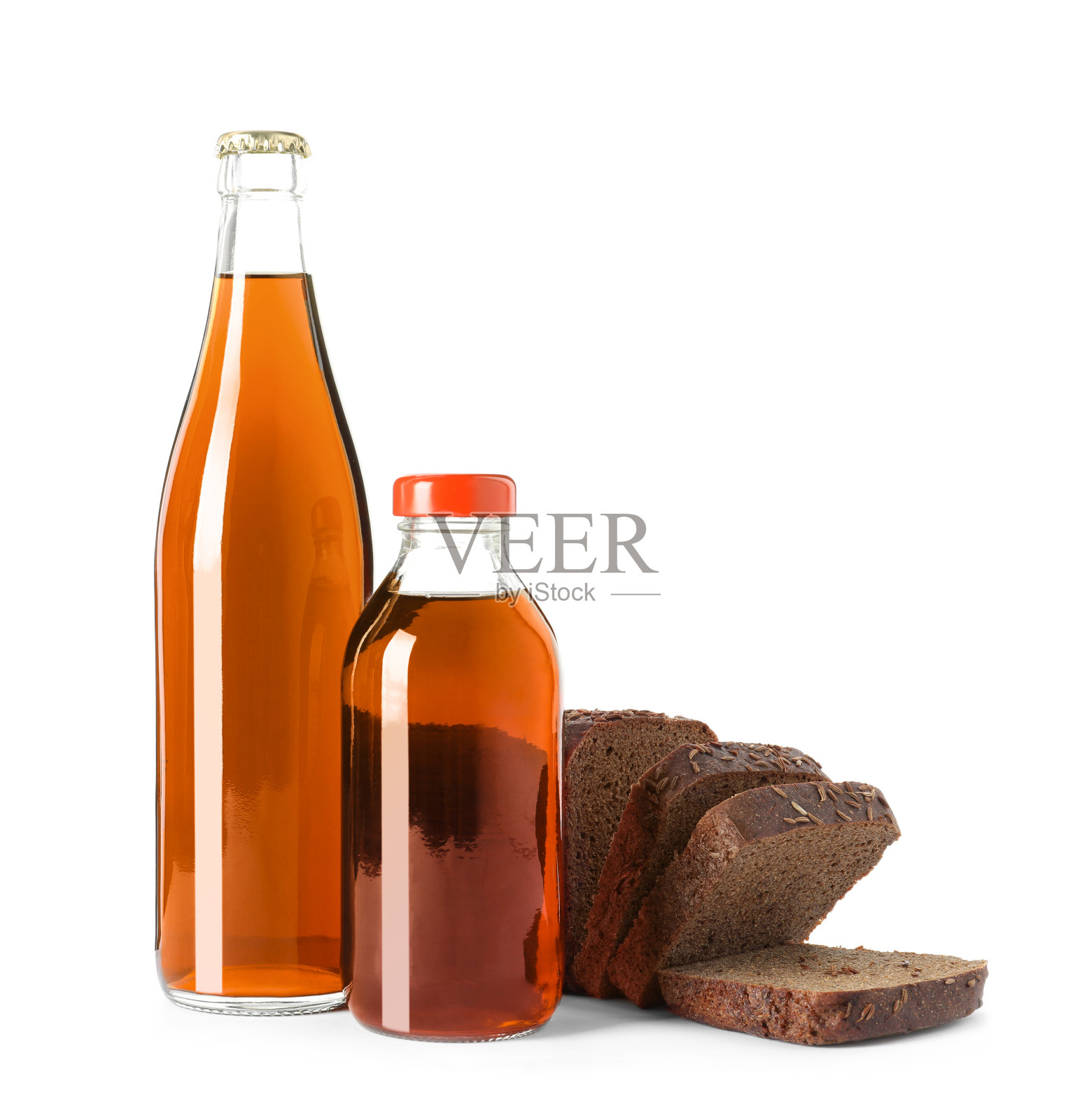 一瓶瓶美味的新鲜克瓦斯和白面包照片摄影图片