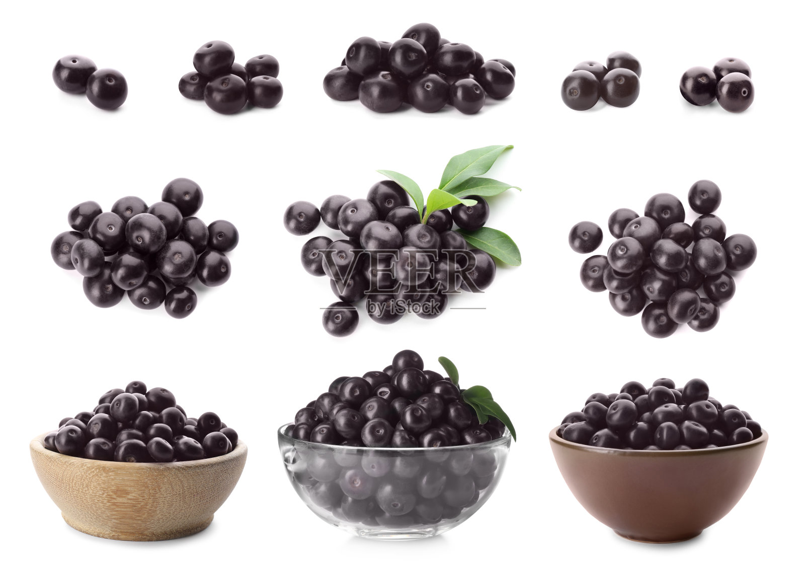 一套新鲜的巴西莓在白色的背景照片摄影图片