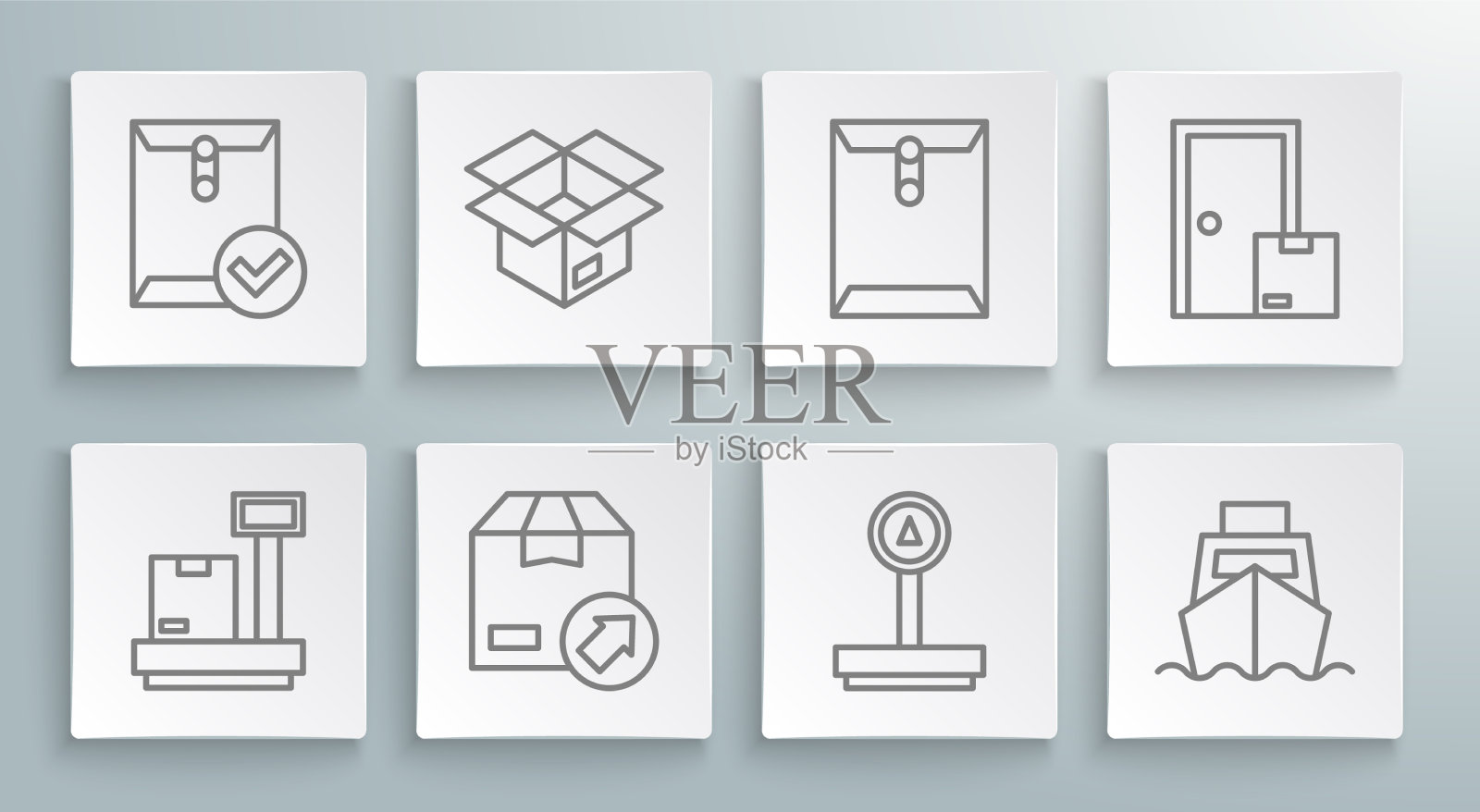 设置线刻度与纸箱开箱图标素材