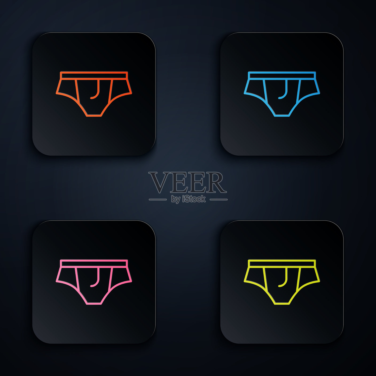 彩色霓虹灯线内裤图标孤立在黑色上插画图片素材