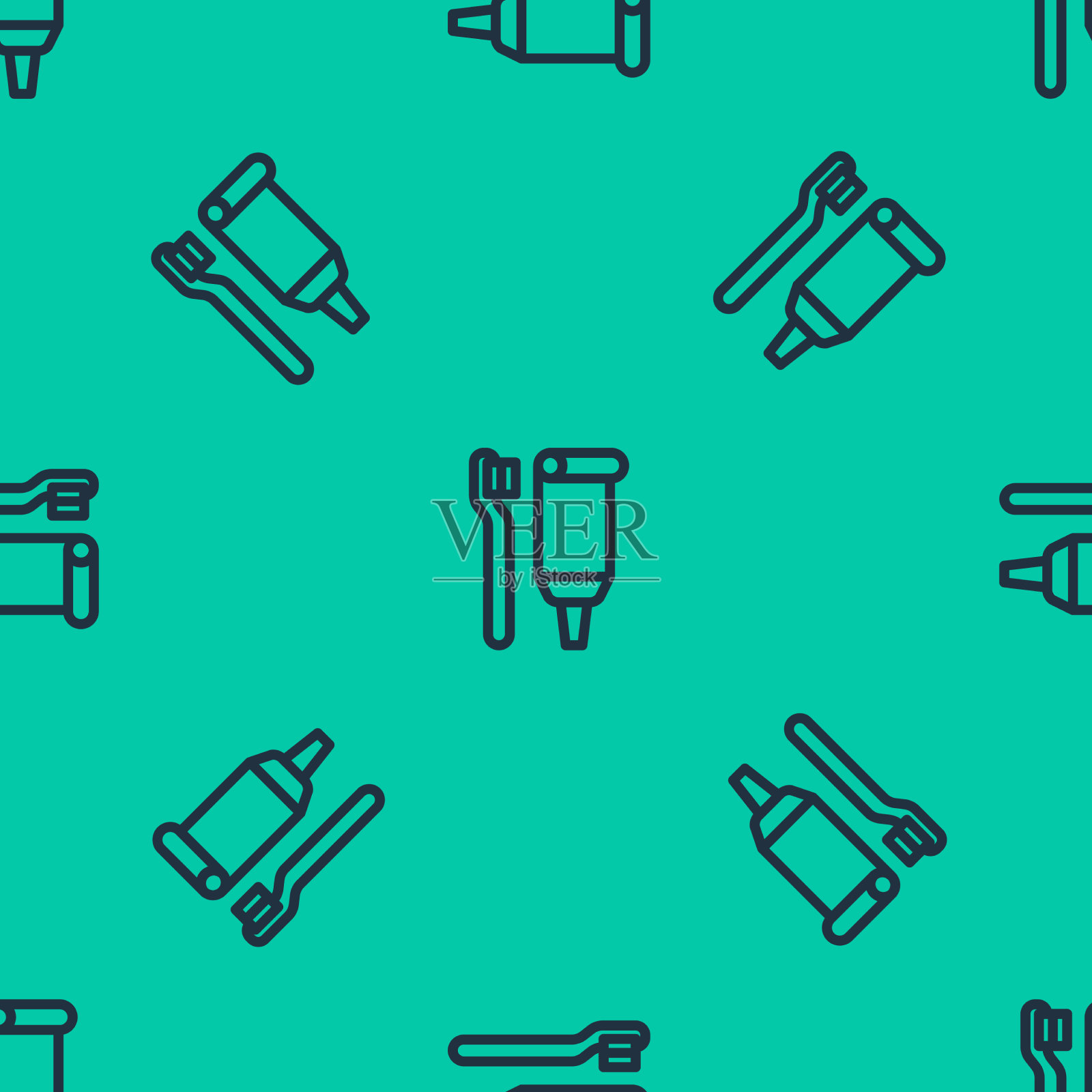 蓝色线条的牙刷和牙膏管图标插画图片素材