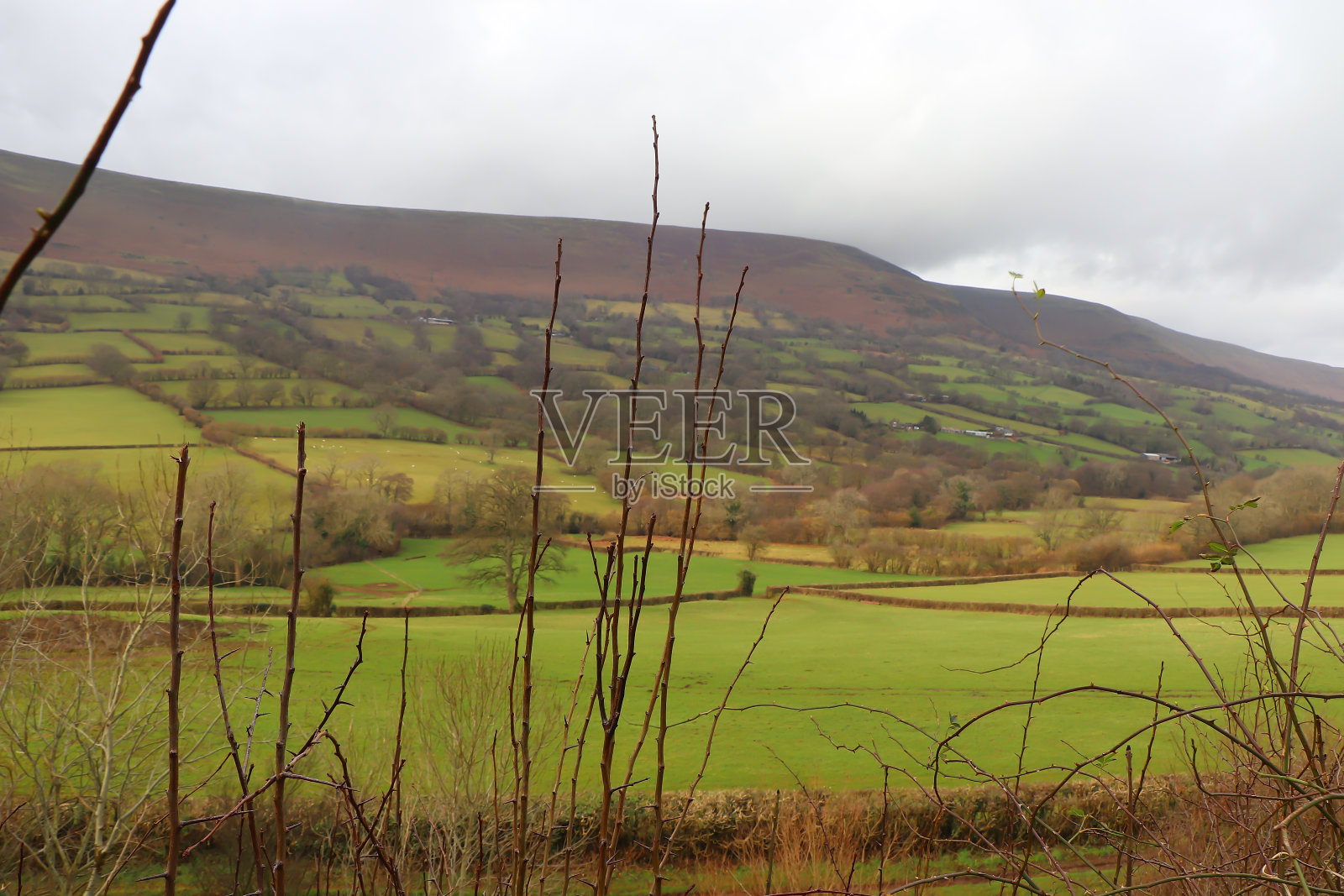 赫里福德郡的山丘和山谷沐浴在冬日的阳光中照片摄影图片