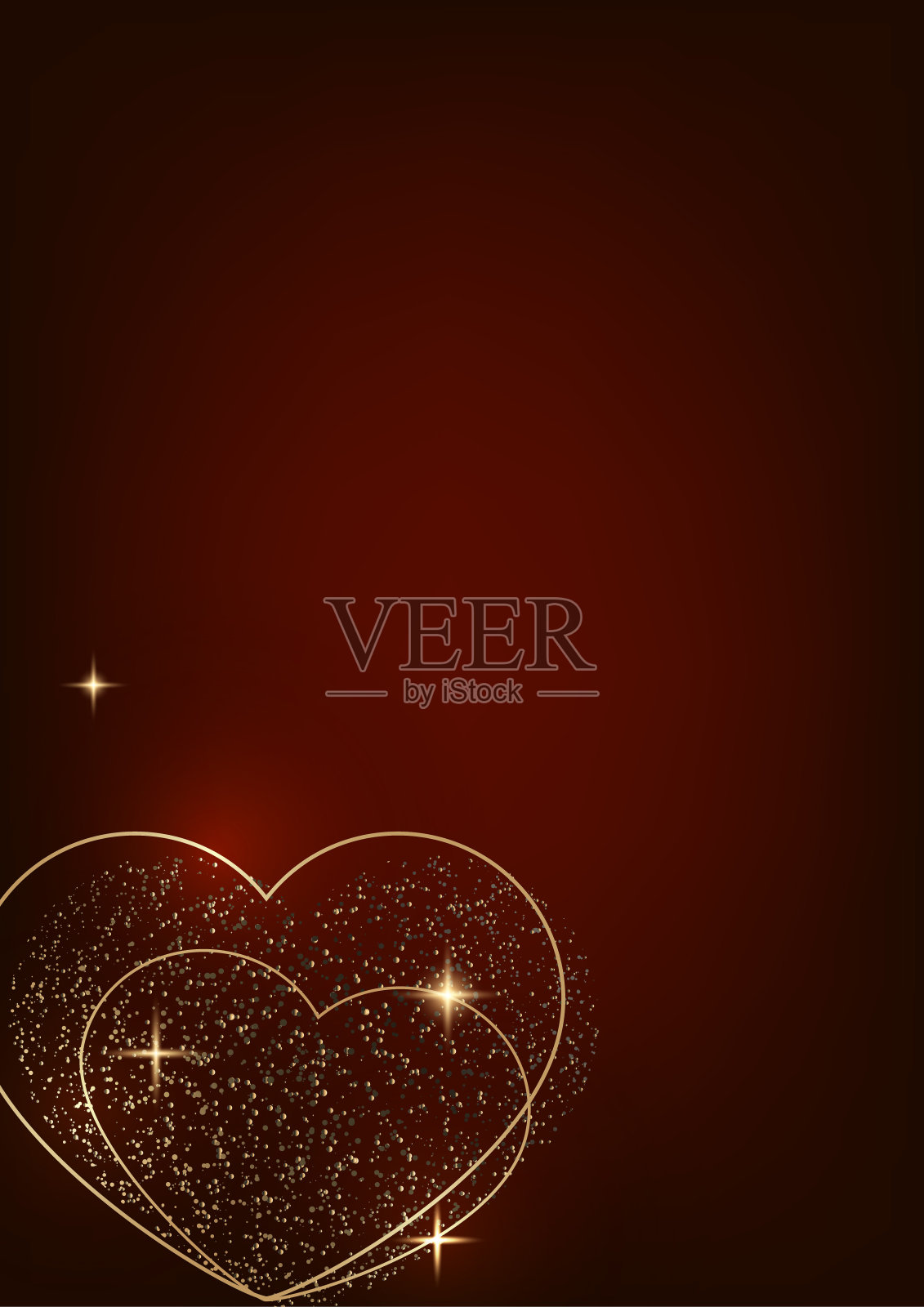 快乐的情人节插图与黄金的心，。为卡片，菜单，传单，优惠券，海报，封面，横幅的模板。爱的光芒。插画图片素材