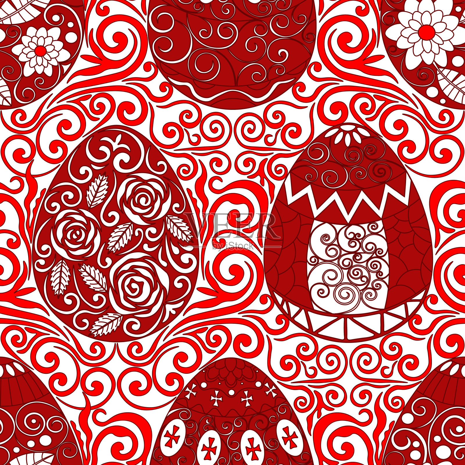 复活节图案在传统的红色。插画图片素材