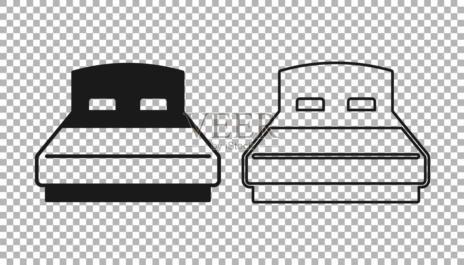 黑色大床两个或一个人图标孤立在透明的背景。向量插画图片素材