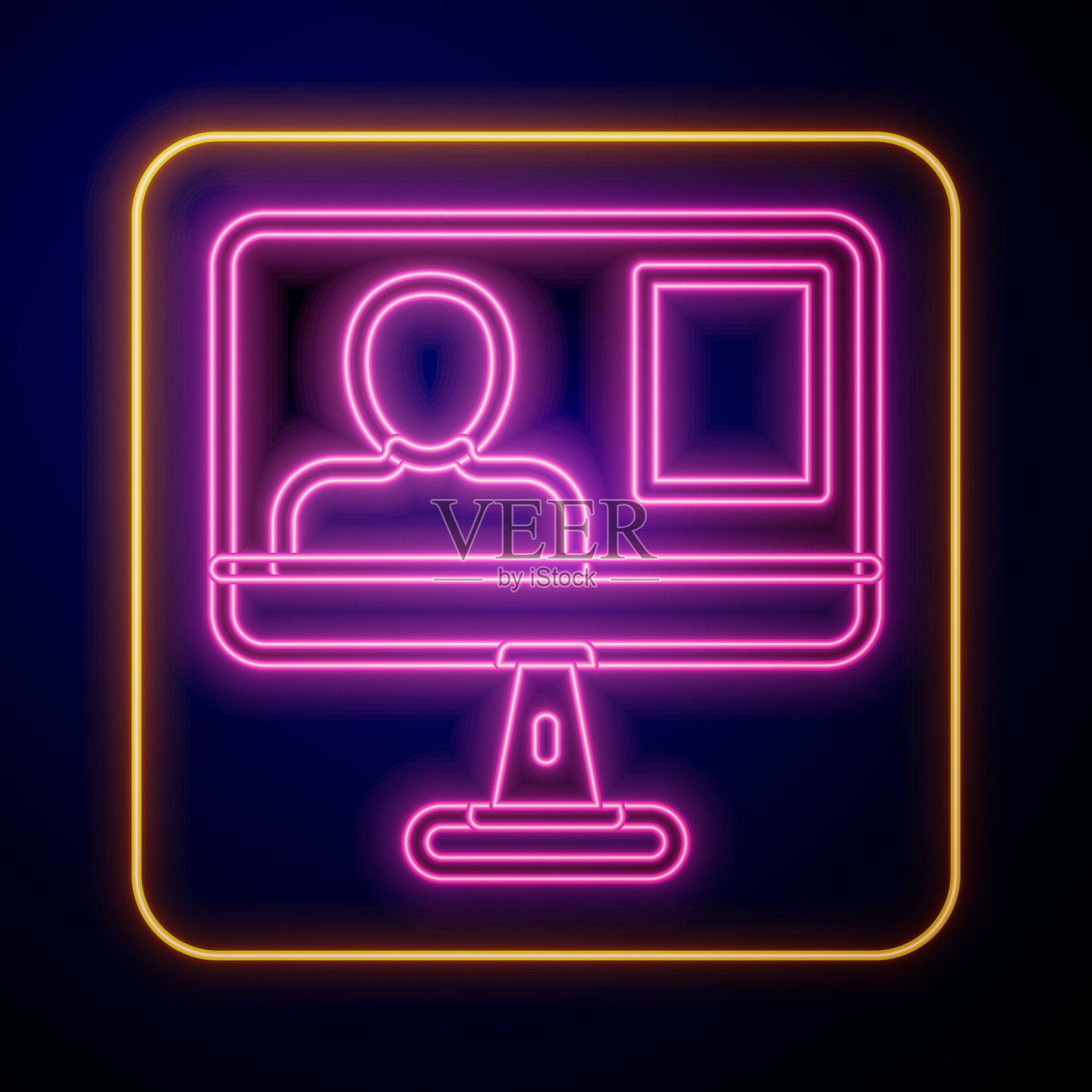 发光的霓虹灯在线类图标孤立在黑色背景。在线教育的概念。向量插画图片素材