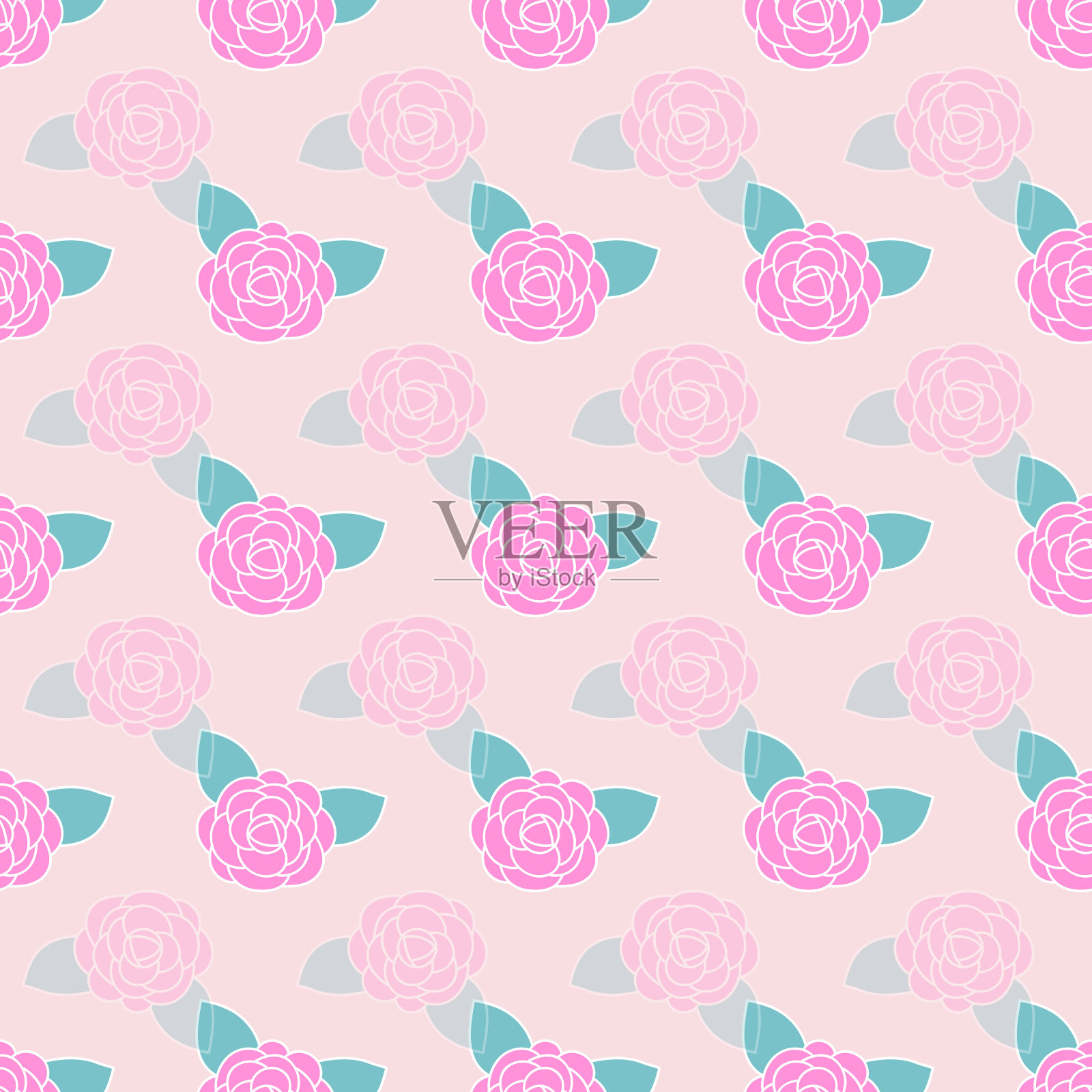 玫瑰向量重复图案在柔和的粉红色背景插画图片素材
