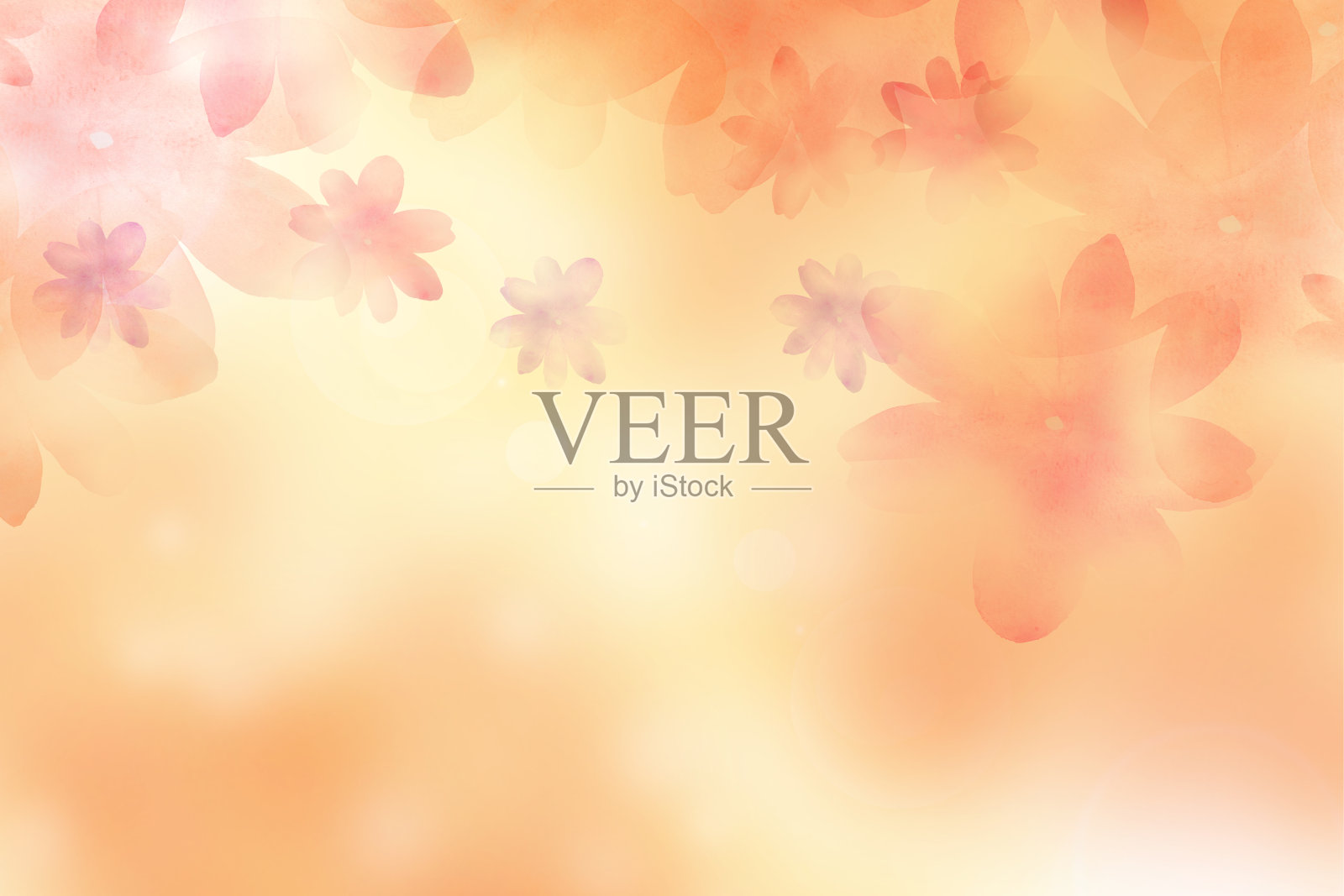 水彩淡粉色花装饰与背景插画图片素材