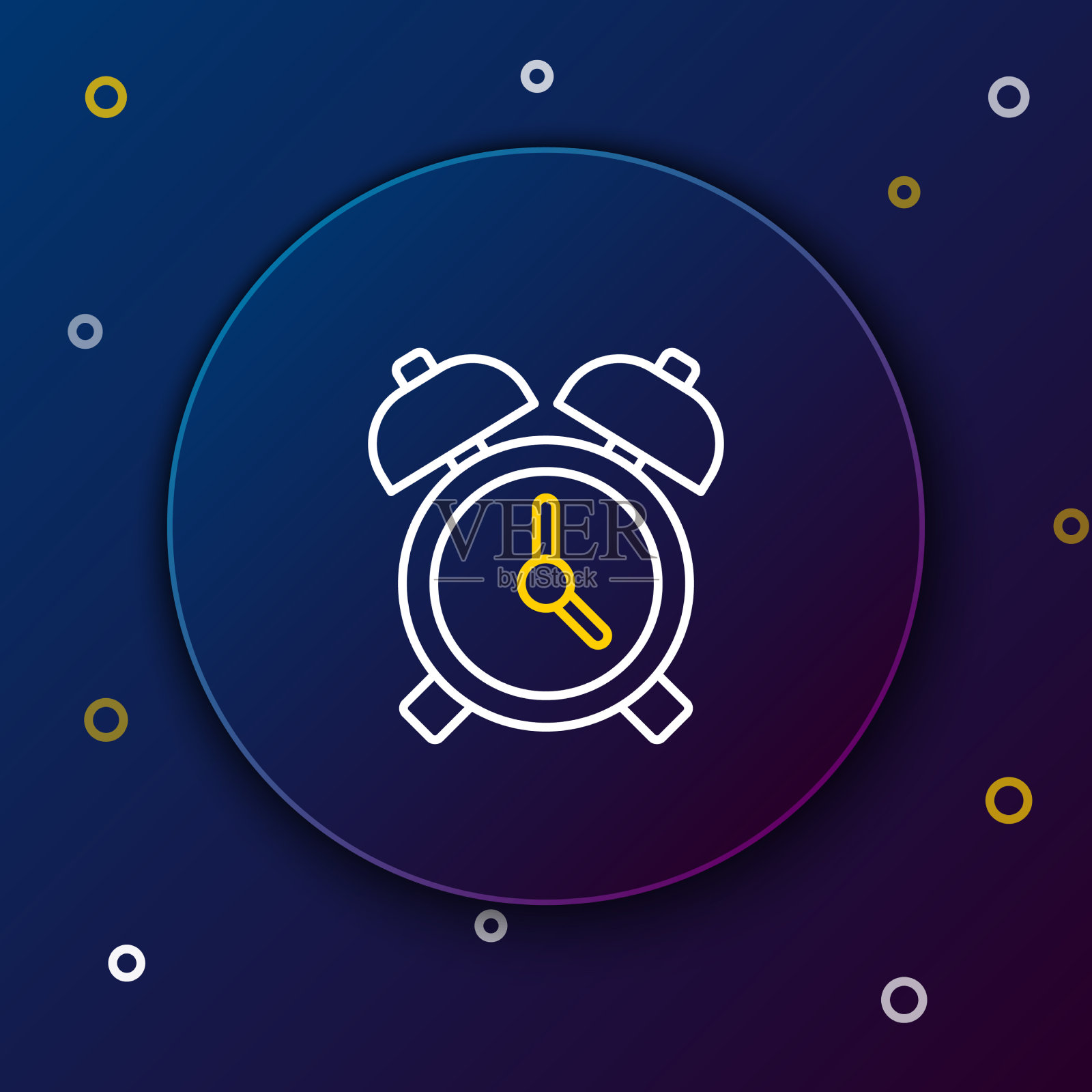 行闹钟图标孤立在蓝色背景上插画图片素材