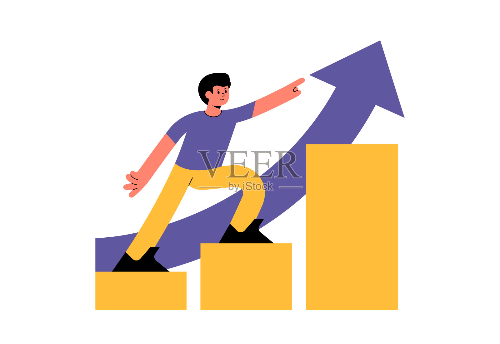 领导人物带领公司的收入向上矢量图。概念抽象投资收益增长和成功融资策略插画图片素材