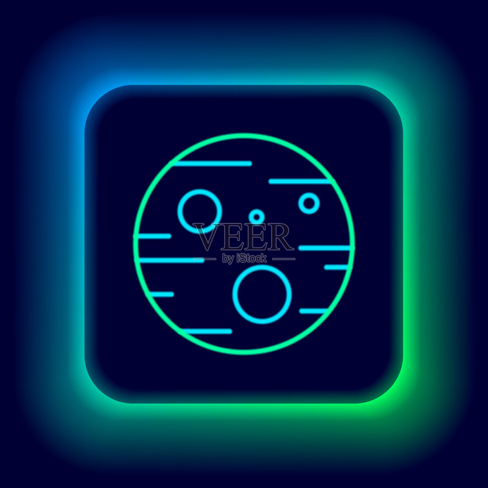 发光的霓虹灯线行星火星图标孤立在黑色背景。色彩斑斓的轮廓的概念。向量插画图片素材