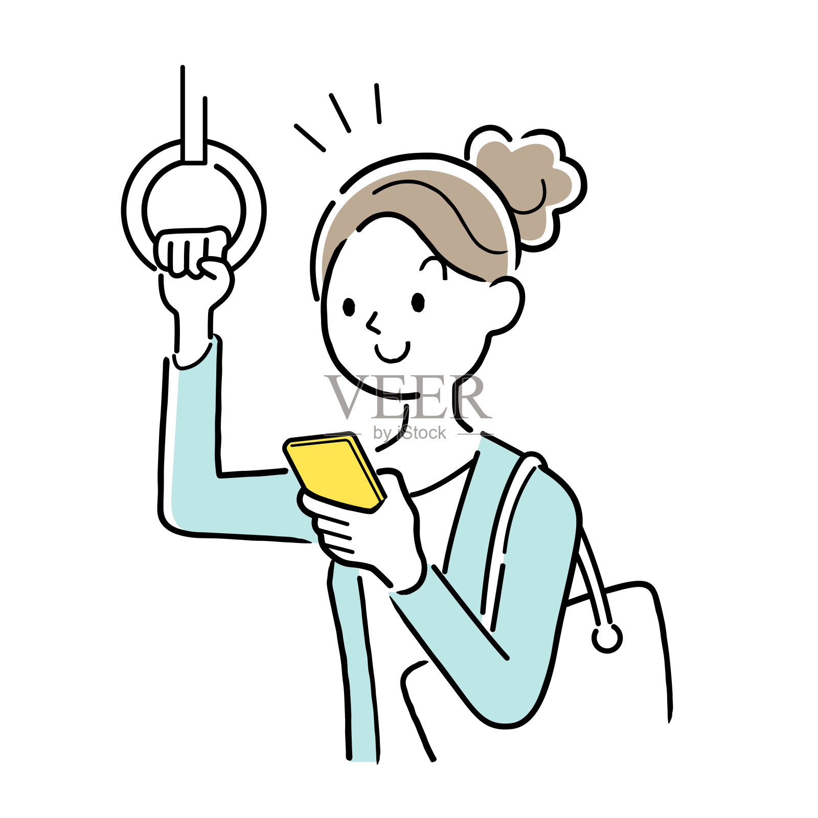 矢量插图材料:女性在火车上看智能手机插画图片素材