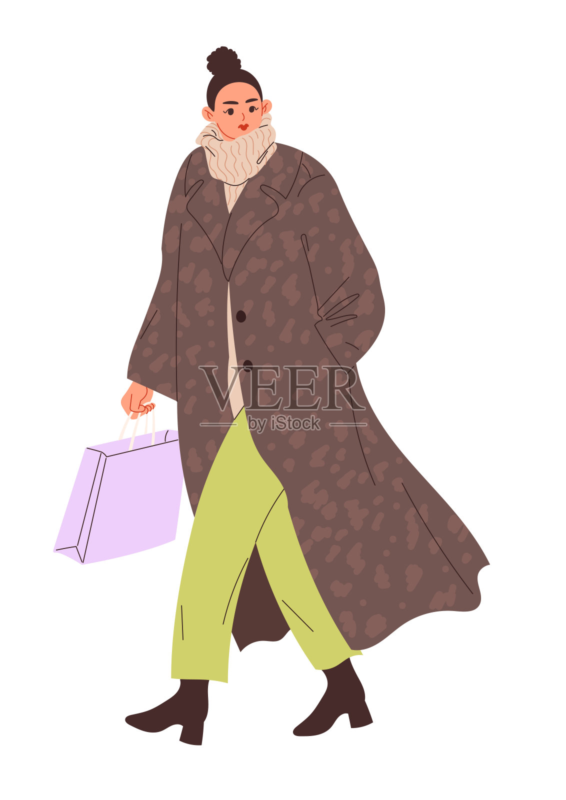 穿着长外套和暖和毛衣的时髦女人插画图片素材