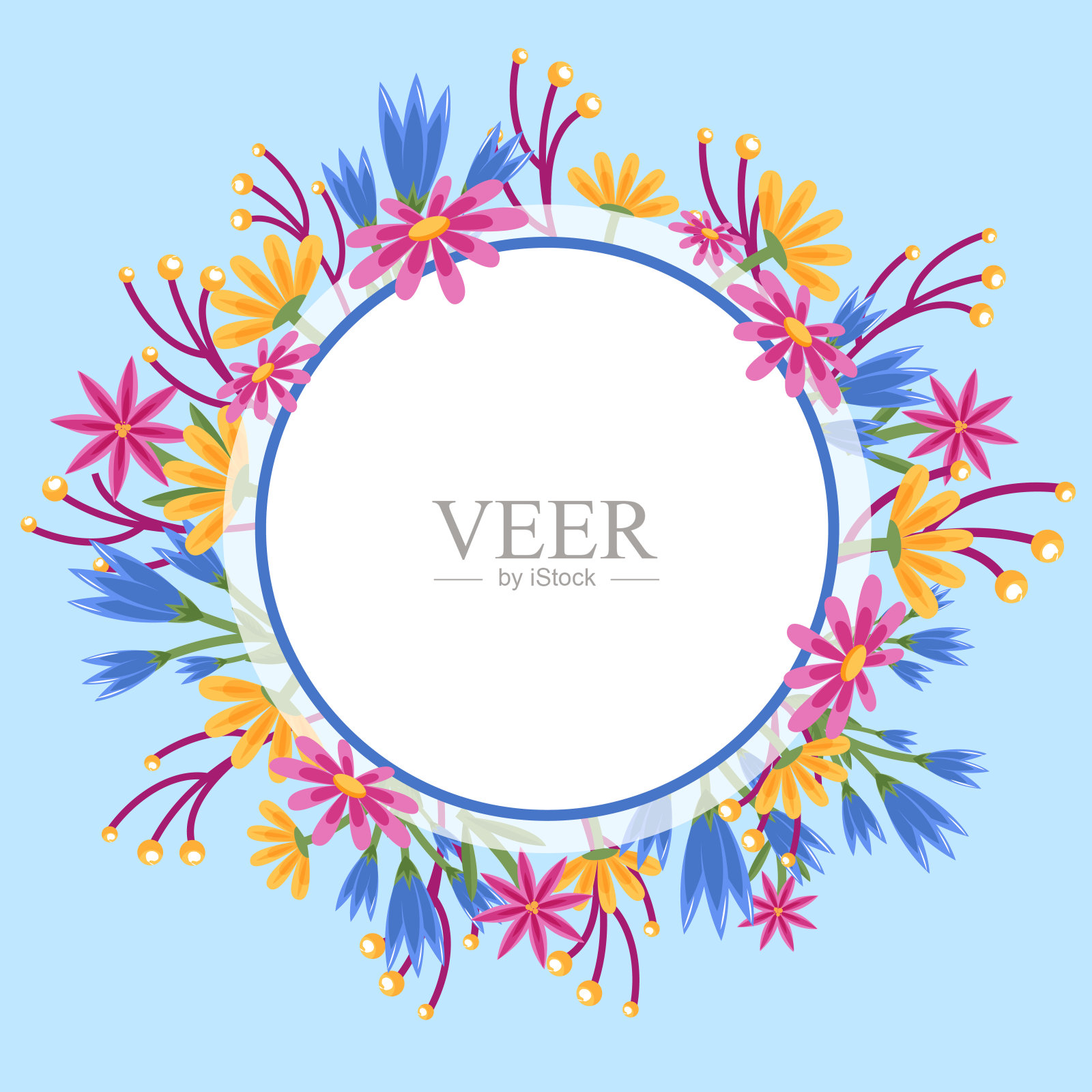 用现代抽象形式花叶装饰的毛坯框架。空的现代边界周围的彩色线符号组织愉快。插画图片素材