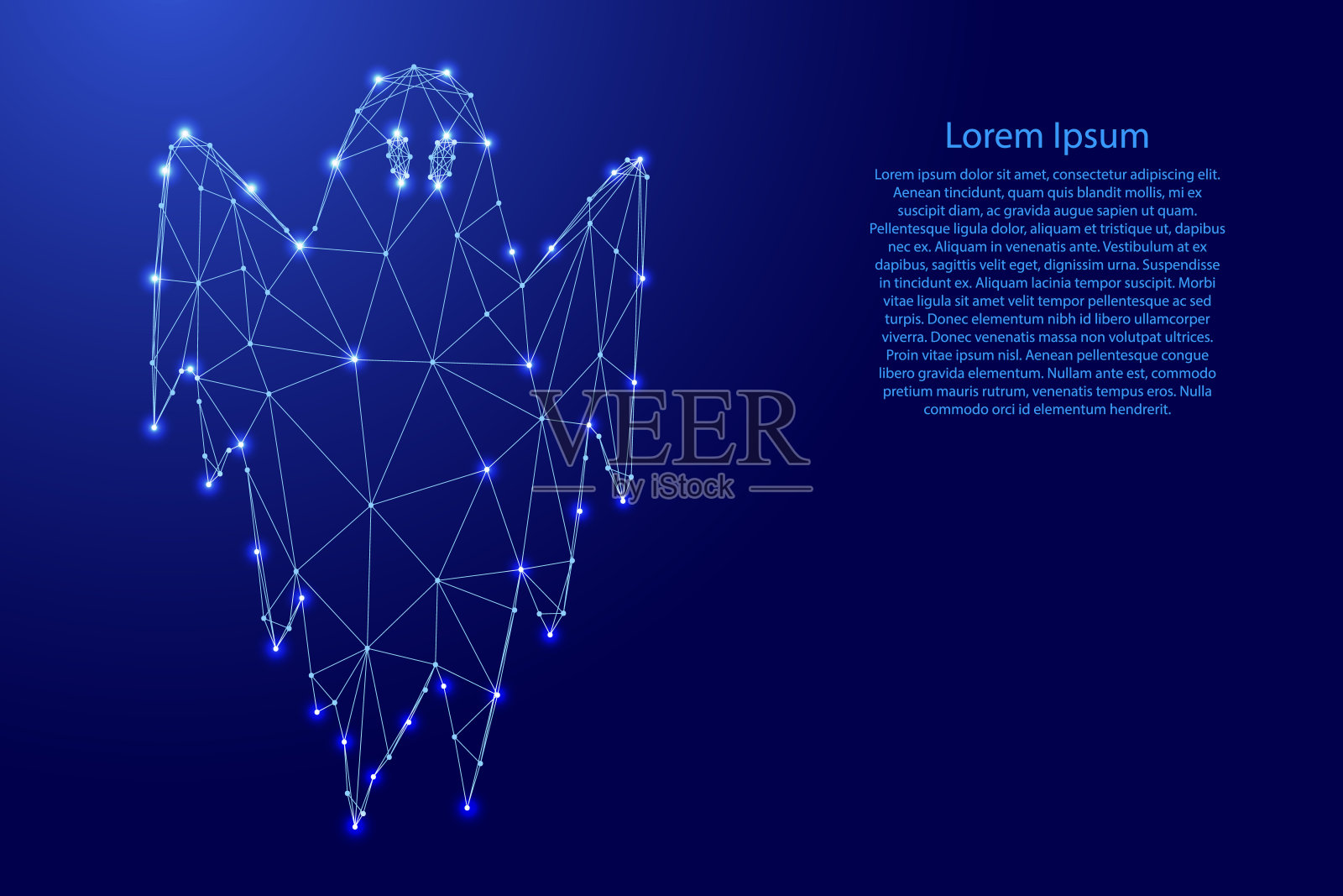 布料鬼，飞行幽灵，万圣节节日怪物，从未来多边形的蓝色线条和发光的星星。矢量插图。插画图片素材